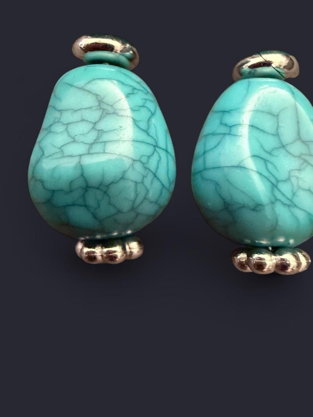 Handmade Boho Marbled Turquoise Dangle Earrings ✨ - Picture 3 of 6